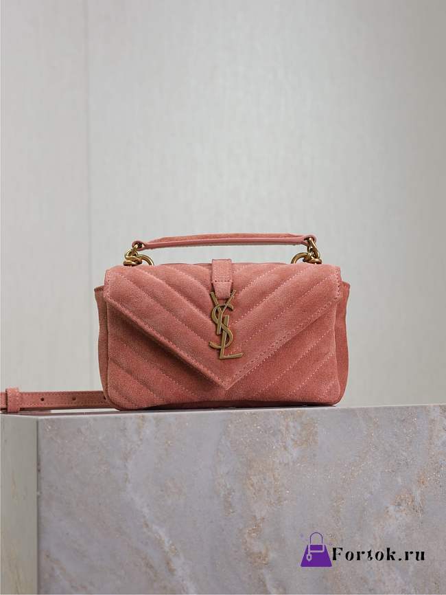 Fortok YSL Saint Laurent Mini College Shiny Suede Orange Pink 20×13×3cm  - 1