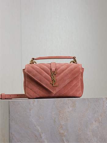 Fortok YSL Saint Laurent Mini College Shiny Suede Orange Pink 20×13×3cm 