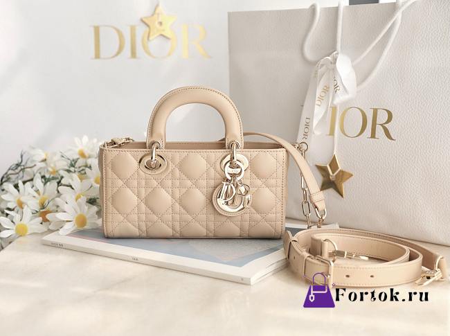 Fortok Dior Small Lady D-Joy Bag Powder Beige 22 x 11 x 6 cm  - 1