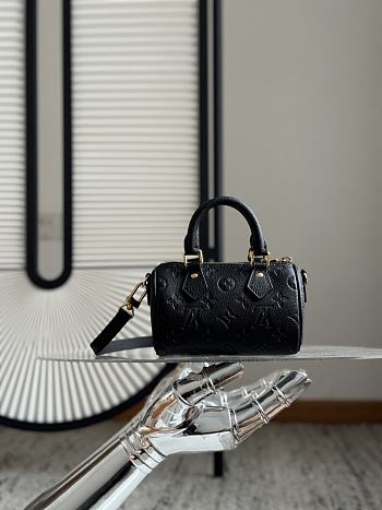 Fortok Louis Vuitton Nano Speedy Black In Gold Hardware 10 x 7.5 x 16cm