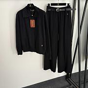 Fortok Loro Piana Knit Suit Polo + high-waist straight pants with belt Black - 1