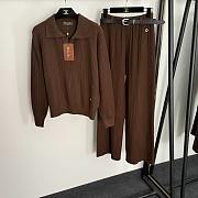 Fortok Loro Piana Knit Suit Polo + high-waist straight pants with belt Brown - 1