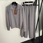 Fortok Loro Piana Knit Suit Polo + high-waist straight pants with belt Grey - 1
