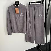 Fortok Loro Piana Knit Suit Sweater Logo + high waist straight pants Grey - 1