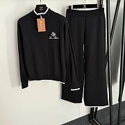 Fortok Loro Piana Knit Suit Sweater Logo + high waist straight pants Black - 1