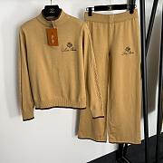 Fortok Loro Piana Knit Suit Sweater Logo + high waist straight pants Brown  - 1