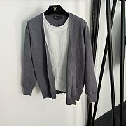 Fortok Loro Piana Knit Suit V-neck long-sleeved Sweater+ high-waisted wide-leg pants Grey - 2