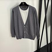 Fortok Loro Piana Knit Suit V-neck long-sleeved Sweater+ high-waisted wide-leg pants Grey - 4