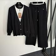 Fortok Loro Piana Knit Suit V-neck long-sleeved Sweater+ high-waisted wide-leg pants Black - 1