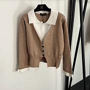 Fortok Loro Piana Knit Suit long-sleeved knitted cardigan + high-waisted knitted skirt Brown - 2