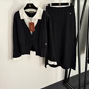 Fortok Loro Piana Knit Suit long-sleeved knitted cardigan + high-waisted knitted skirt Black  - 1