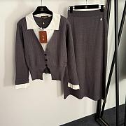 Fortok Loro Piana Knit Suit long-sleeved knitted cardigan + high-waisted knitted skirt Grey - 1