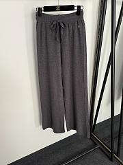 Fortok Loro Piana Knit Suit striped long-sleeved top + elastic high-waist casual pants Grey - 4