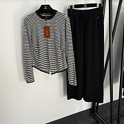 Fortok Loro Piana Knit Suit striped long-sleeved top + elastic high-waist casual pants Black - 1