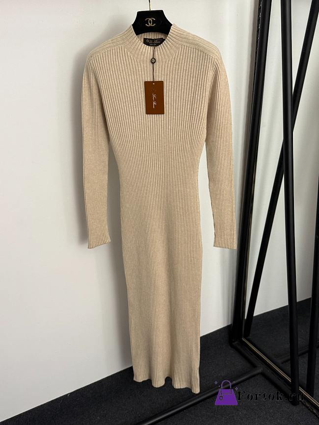 Fortok Loro Piana knitted long sleeve dress Beige  - 1
