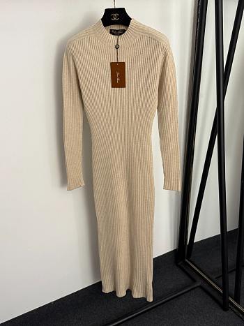 Fortok Loro Piana knitted long sleeve dress Beige 