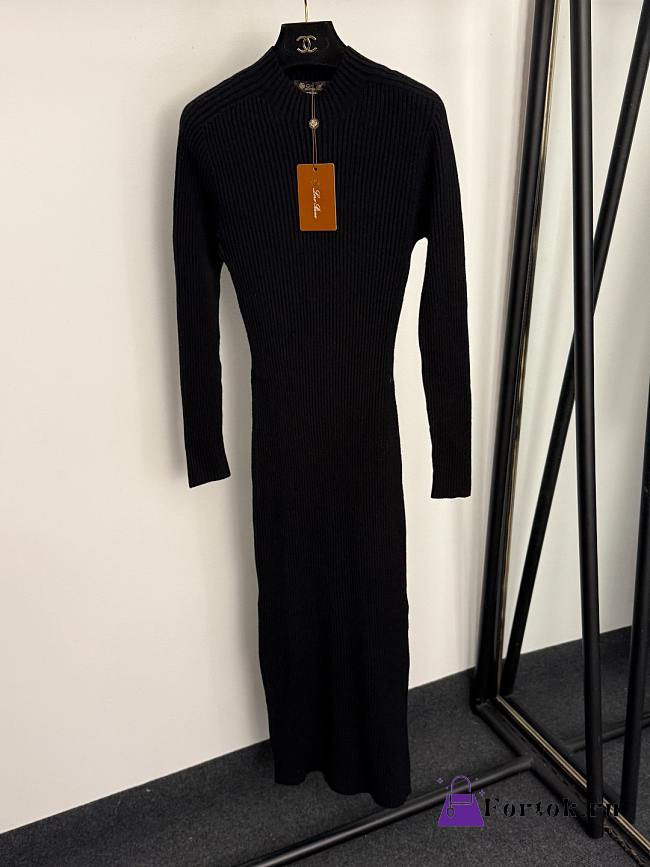 Fortok Loro Piana knitted long sleeve dress Black - 1