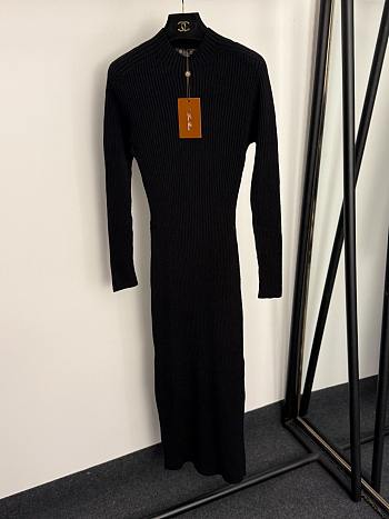Fortok Loro Piana knitted long sleeve dress Black