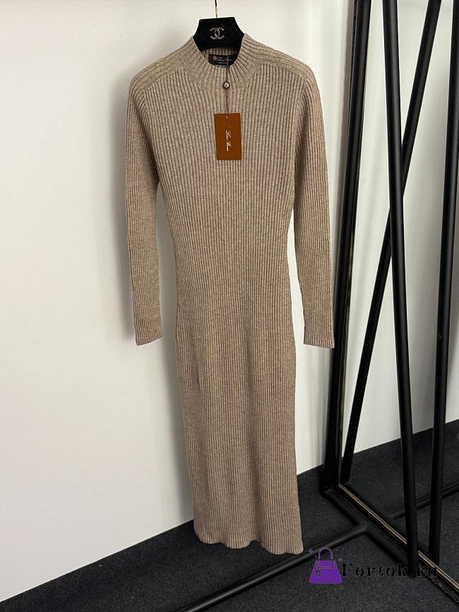 Fortok Loro Piana knitted long sleeve dress Brown - 1