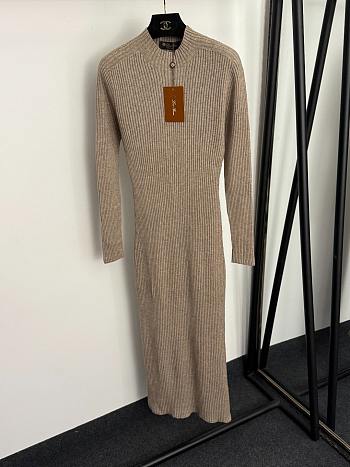 Fortok Loro Piana knitted long sleeve dress Brown