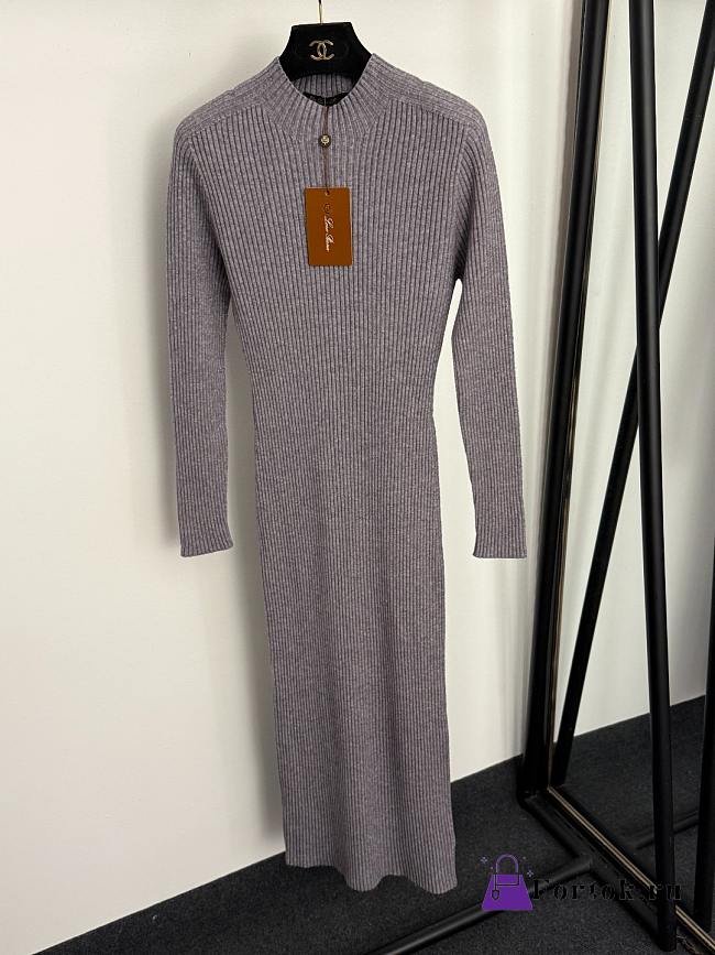 Fortok Loro Piana knitted long sleeve dress Grey - 1