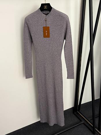 Fortok Loro Piana knitted long sleeve dress Grey