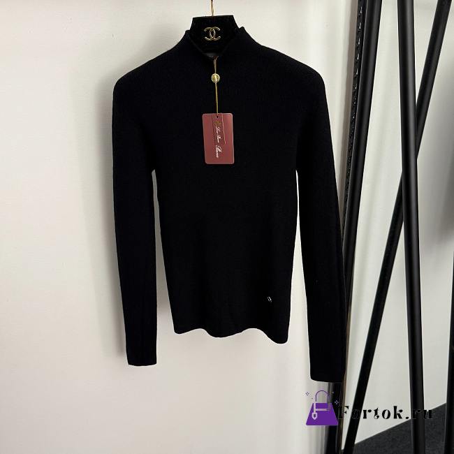 Fortok Loro Piana turtleneck slim long sleeve cashmere knit bottoming shirt Black - 1