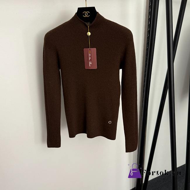 Fortok Loro Piana turtleneck slim long sleeve cashmere knit bottoming shirt Dark Brown - 1