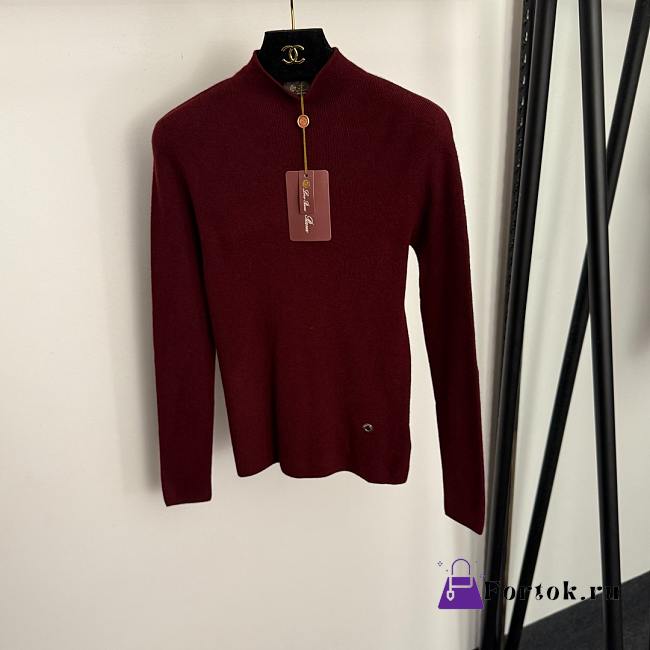 Fortok Loro Piana turtleneck slim long sleeve cashmere knit bottoming shirt Red - 1