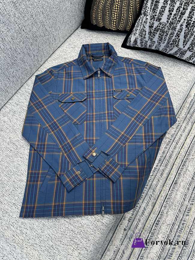 Fortok Balenciaga Copy Jacquard Double Layer Check Shirt Jacket Blue - 1