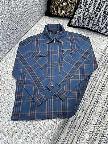 Fortok Balenciaga Copy Jacquard Double Layer Check Shirt Jacket Blue