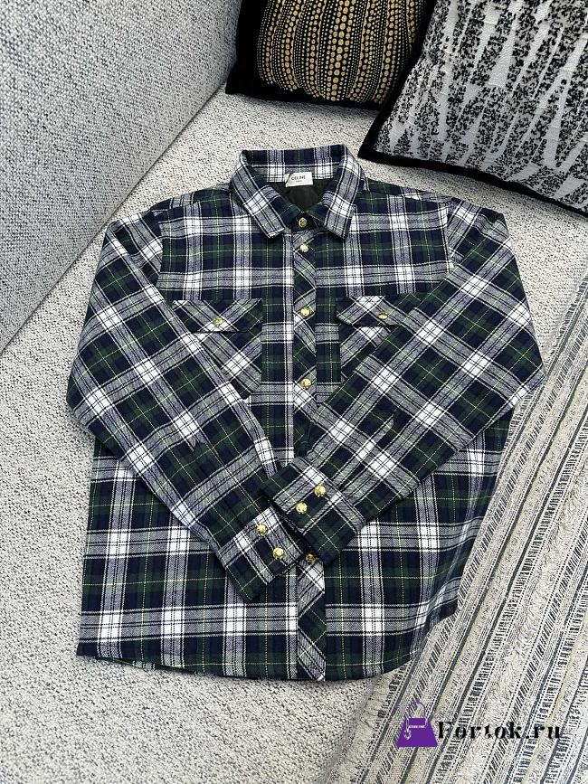 Fortok Balenciaga Copy Jacquard Double Layer Check Shirt Jacket Green - 1