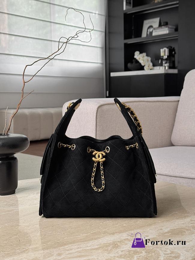 Fortok Chanel 25 color in Suede Black Small bag 30x26x14cm - 1