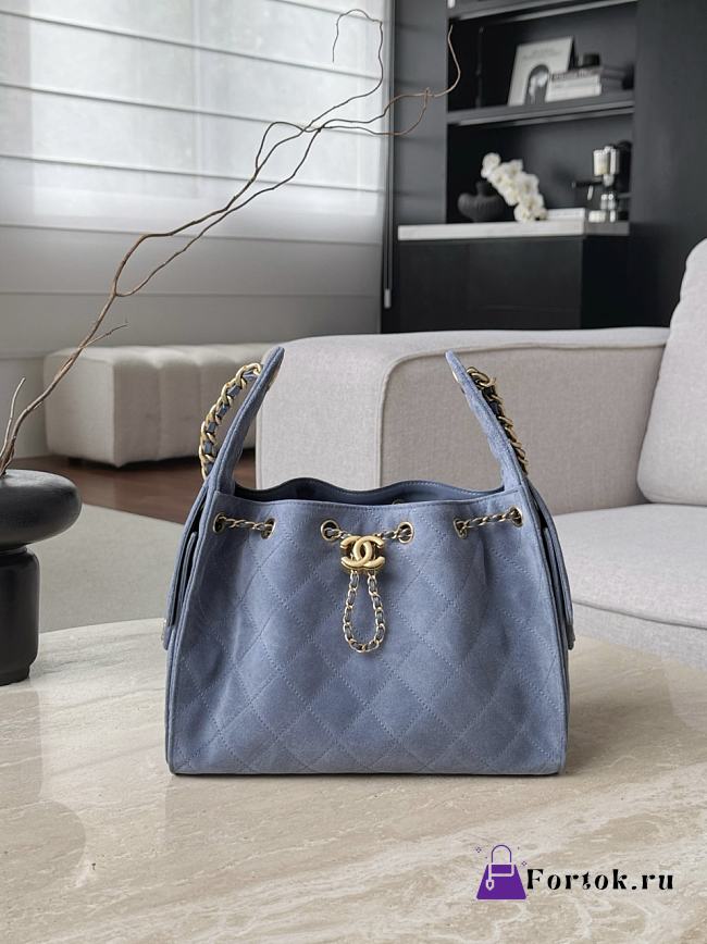 Fortok Chanel 25 color in Suede Blue Small bag 30x26x14cm - 1