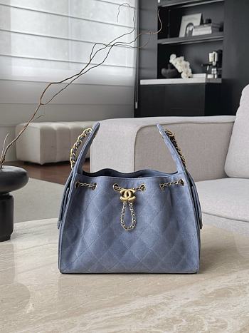 Fortok Chanel 25 color in Suede Blue Small bag 30x26x14cm