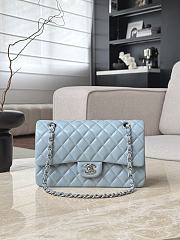 Fortok Chanel Flap Bag Light Blue Silver Hardware 15.5x25.5x6.5cm - 1