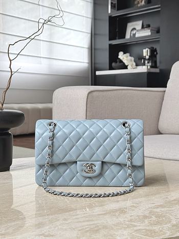 Fortok Chanel Flap Bag Light Blue Silver Hardware 15.5x25.5x6.5cm