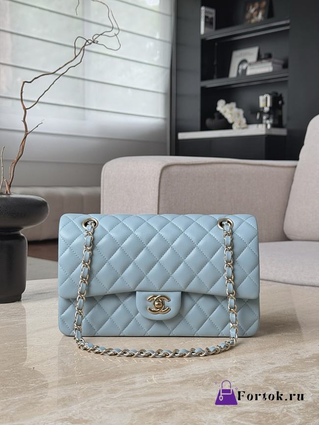 Fortok Chanel Flap Bag Light Blue 15.5x25.5x6.5cm - 1