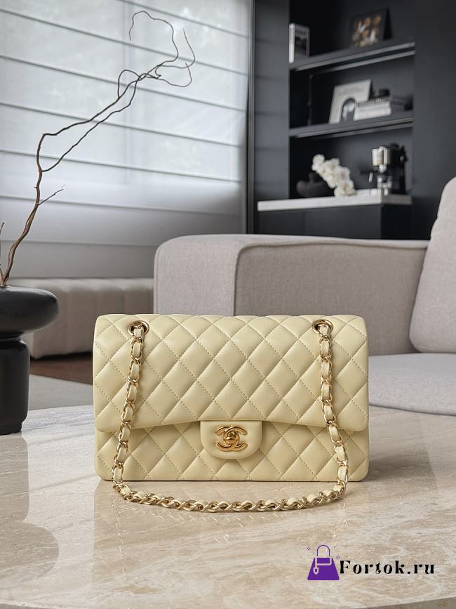 Fortok Chanel Flap Bag Light Yellow Gold Hardware 15.5x25.5x6.5cm - 1
