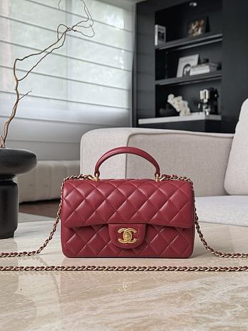 Fortok Chanel Flap Top Handle Bag Burgundy Gold Hardware 12x20x6cm