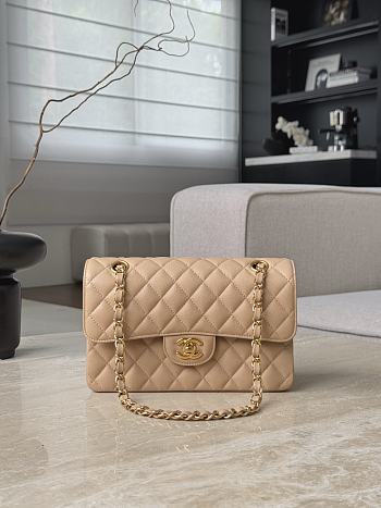 Fortok Chanel Flap Bag Beige Caviar Gold Hardware 14.5x23x6cm