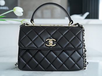 Fortok Chanel Trendy CC Top Handle bag in black lambskin leather with champagne gold hardware 25cm