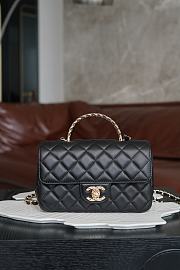 Fortok Chanel Flap Top Handle Bag Black Gold Hardware 12x20x6cm  - 1