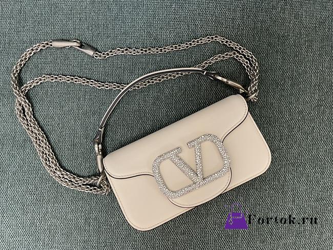 Fortok Valentino Garavani Small Locò Crystal-Embellished Leather Handle Bag Cream 20x11x5cm - 1