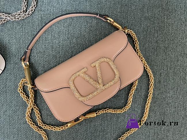 Fortok Valentino Garavani Small Locò Crystal-Embellished Leather Handle Bag Brown 20x11x5cm - 1