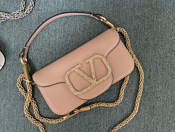 Fortok Valentino Garavani Small Locò Crystal-Embellished Leather Handle Bag Brown 20x11x5cm