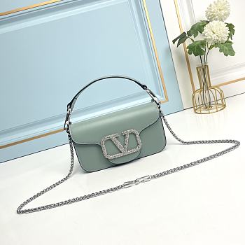 Fortok Valentino Garavani Small Locò Crystal-Embellished Leather Handle Bag Green 20x11x5cm
