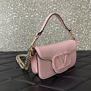 Fortok Valentino Garavani Small Locò Crystal-Embellished Leather Handle Bag Pink 19x11x5cm - 2