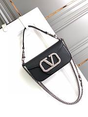 Fortok Valentino Garavani Small Locò Crystal-Embellished Leather Handle Bag Black 20x11x5cm  - 1