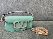 Fortok Valentino Garavani Small Locò Crystal-Embellished Leather Handle Bag Light Green 20x11x5cm - 1